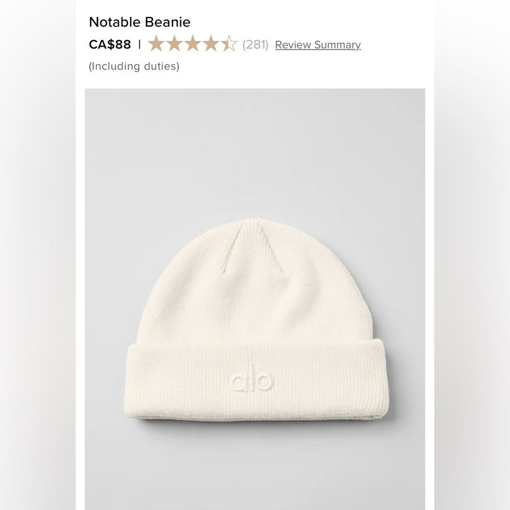 Brand New Alo Notanle Beanie in Cream